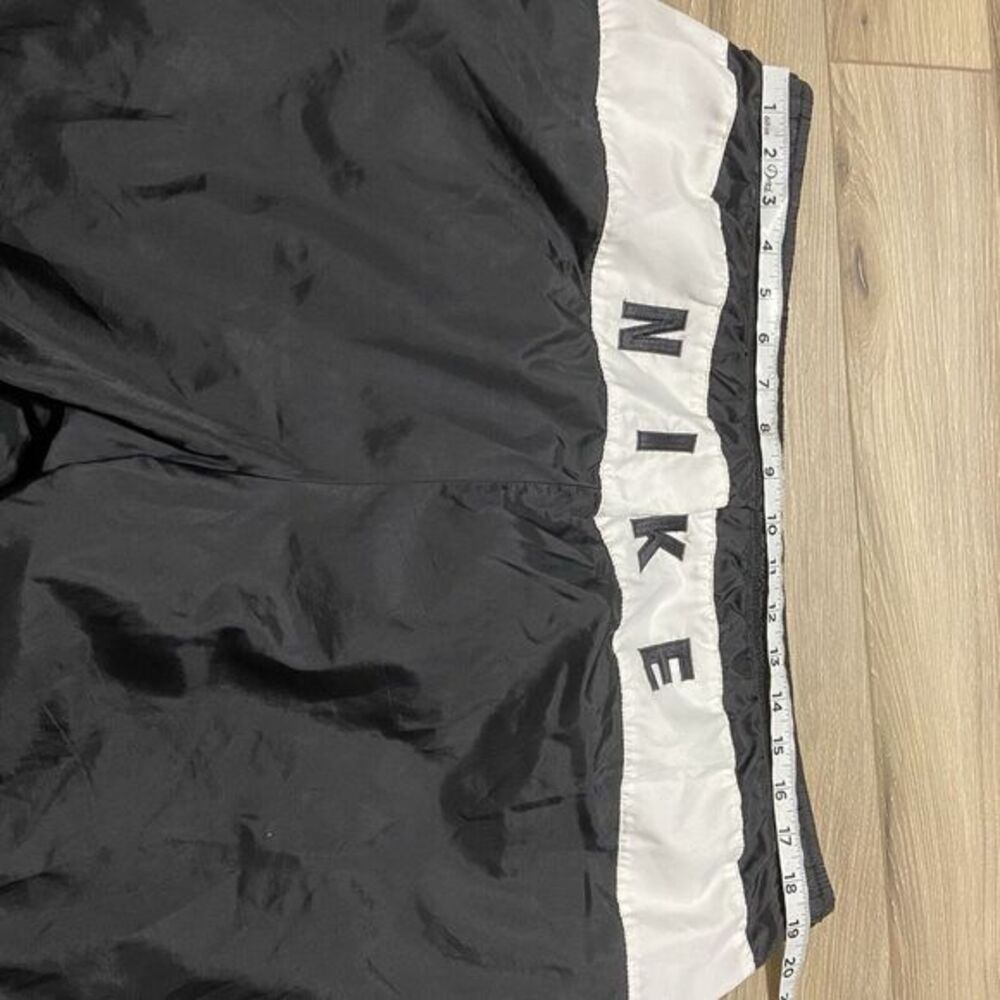 NWOT VTG 90s Nike Spell out Swoosh Shorts Swim Trunks Sewn Logo Lined mesh Black - Picture 8 of 11